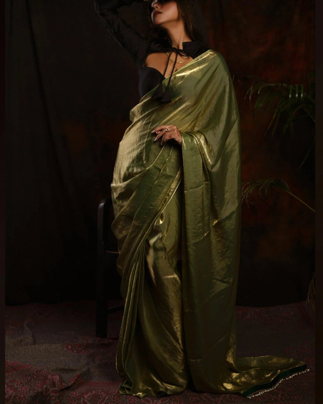Meadow Whisper Olive Green Saree