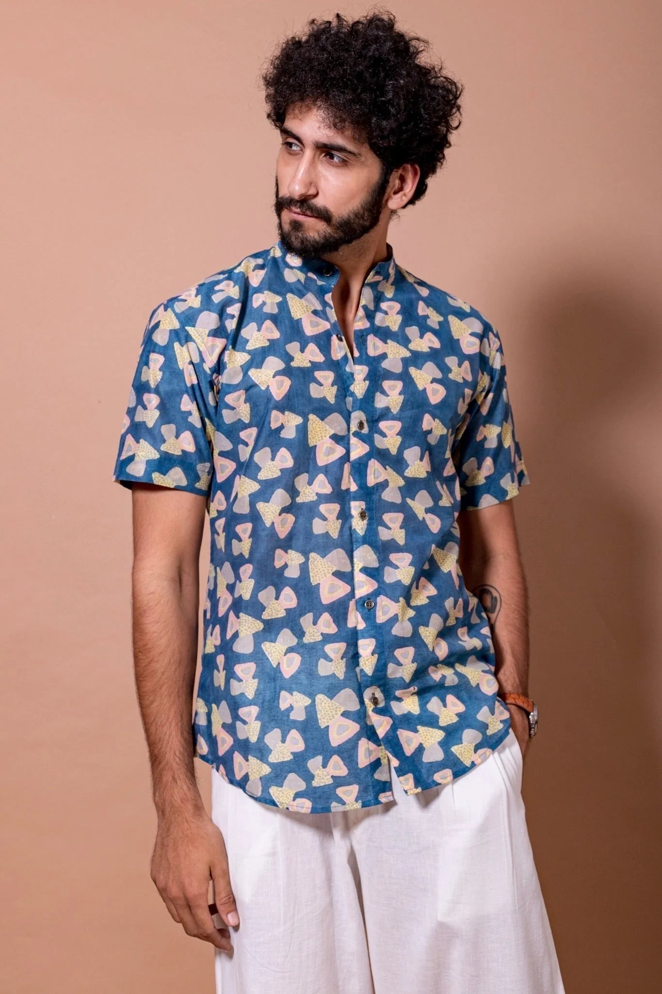 Men's Half-Sleeves Mandarin Collar Talia Shirt
