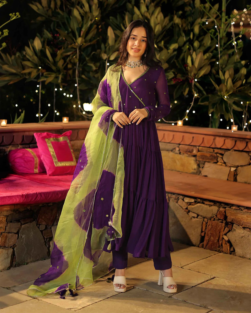 Mirror Work Embroidered Georgette Anarkali Suit Set