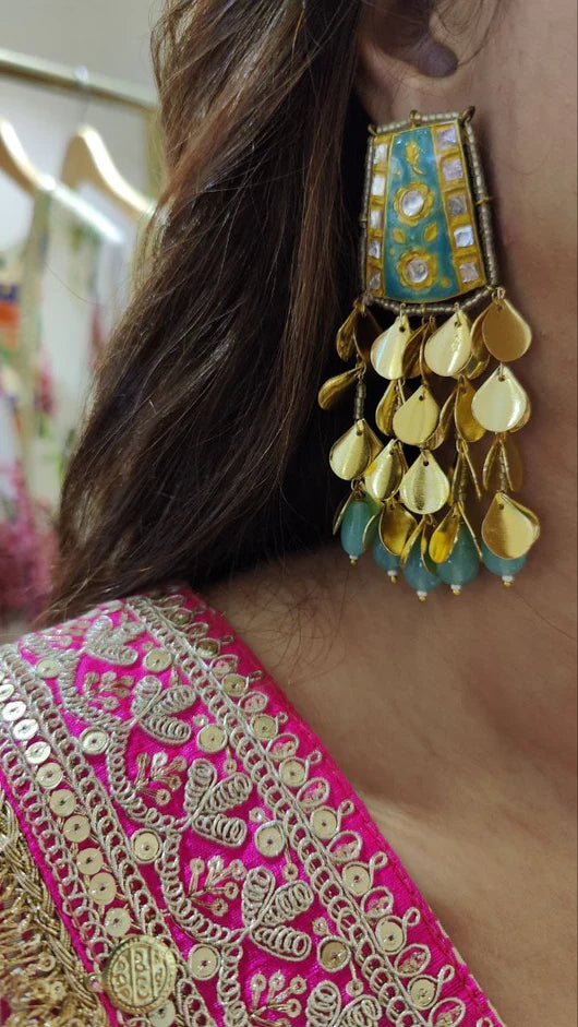 Mixed Metal Turquoise Gold Dangler Earrings