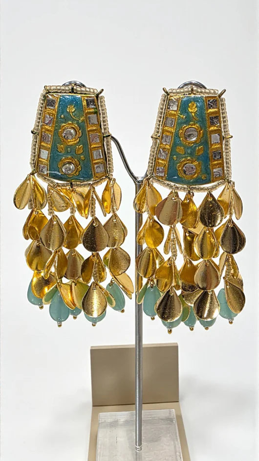 Mixed Metal Turquoise Gold Dangler Earrings