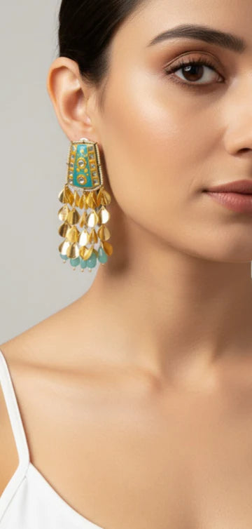 Mixed Metal Turquoise Gold Dangler Earrings