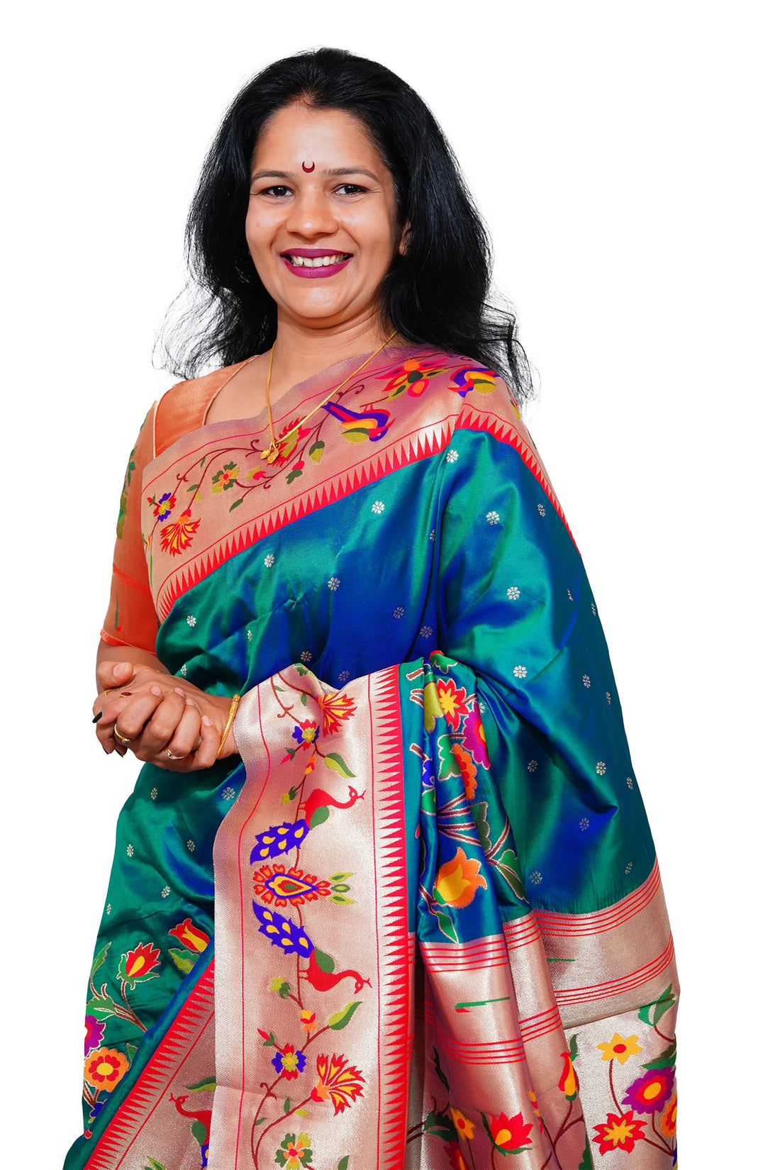 Mayurika Pure Silk Paithani Saree with Royal Floral Bird Pallu