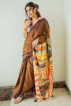 Cocoa Canvas Artistic Soft Linen Fall Saree