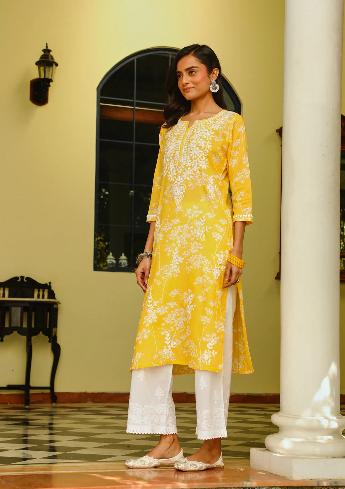 Mulmul Orange Chikankari Straight Kurta