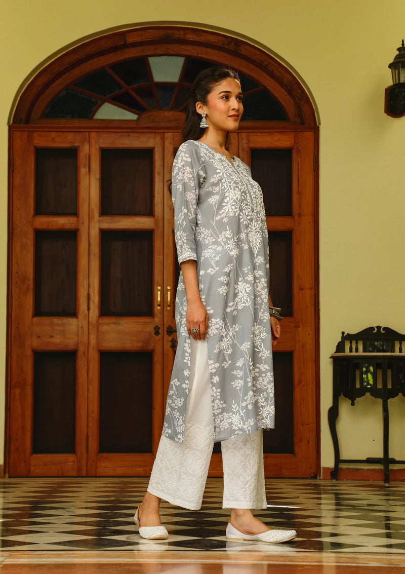 Mulmul Orange Chikankari Straight Kurta