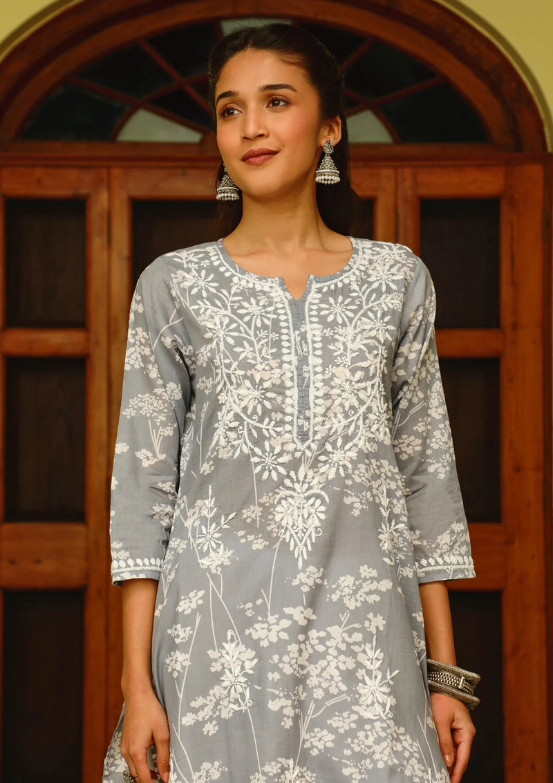 Mulmul Orange Chikankari Straight Kurta