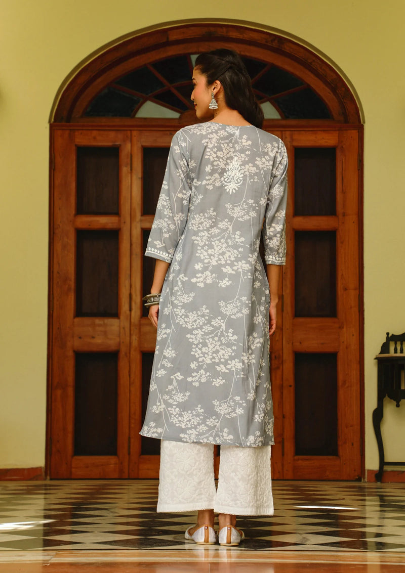 Mulmul Orange Chikankari Straight Kurta