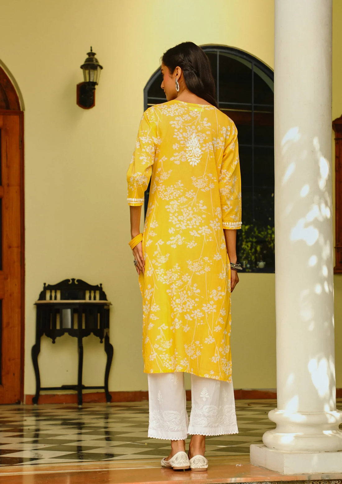 Mulmul Orange Chikankari Straight Kurta