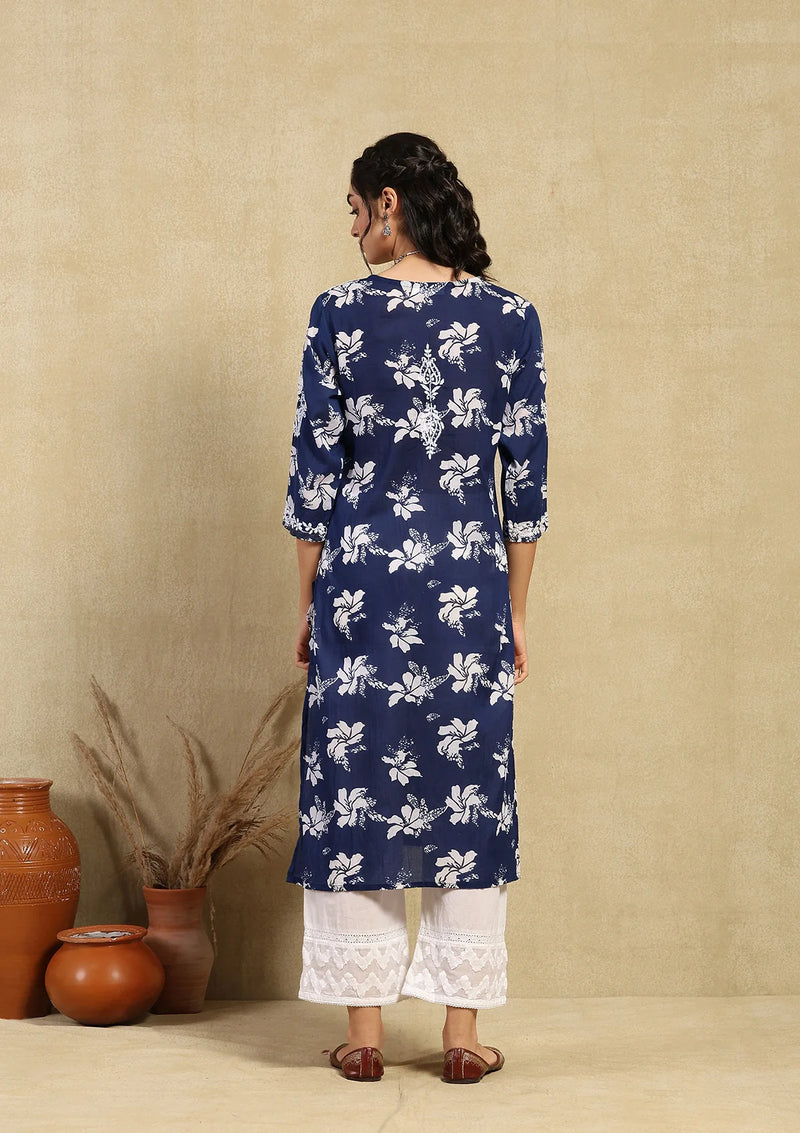 Mulmul Red Chikankari Straight Kurta