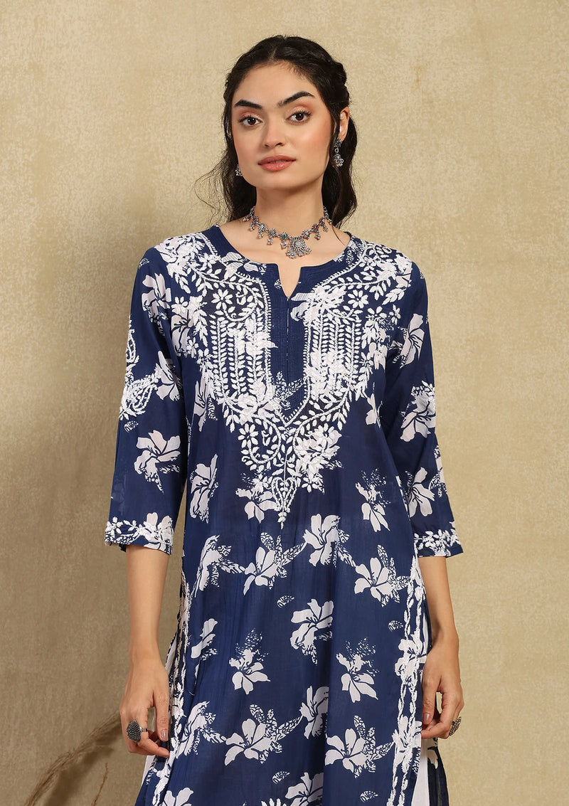 Mulmul Red Chikankari Straight Kurta