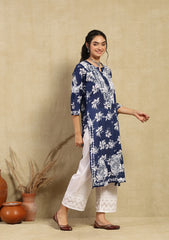 Mulmul Red Chikankari Straight Kurta