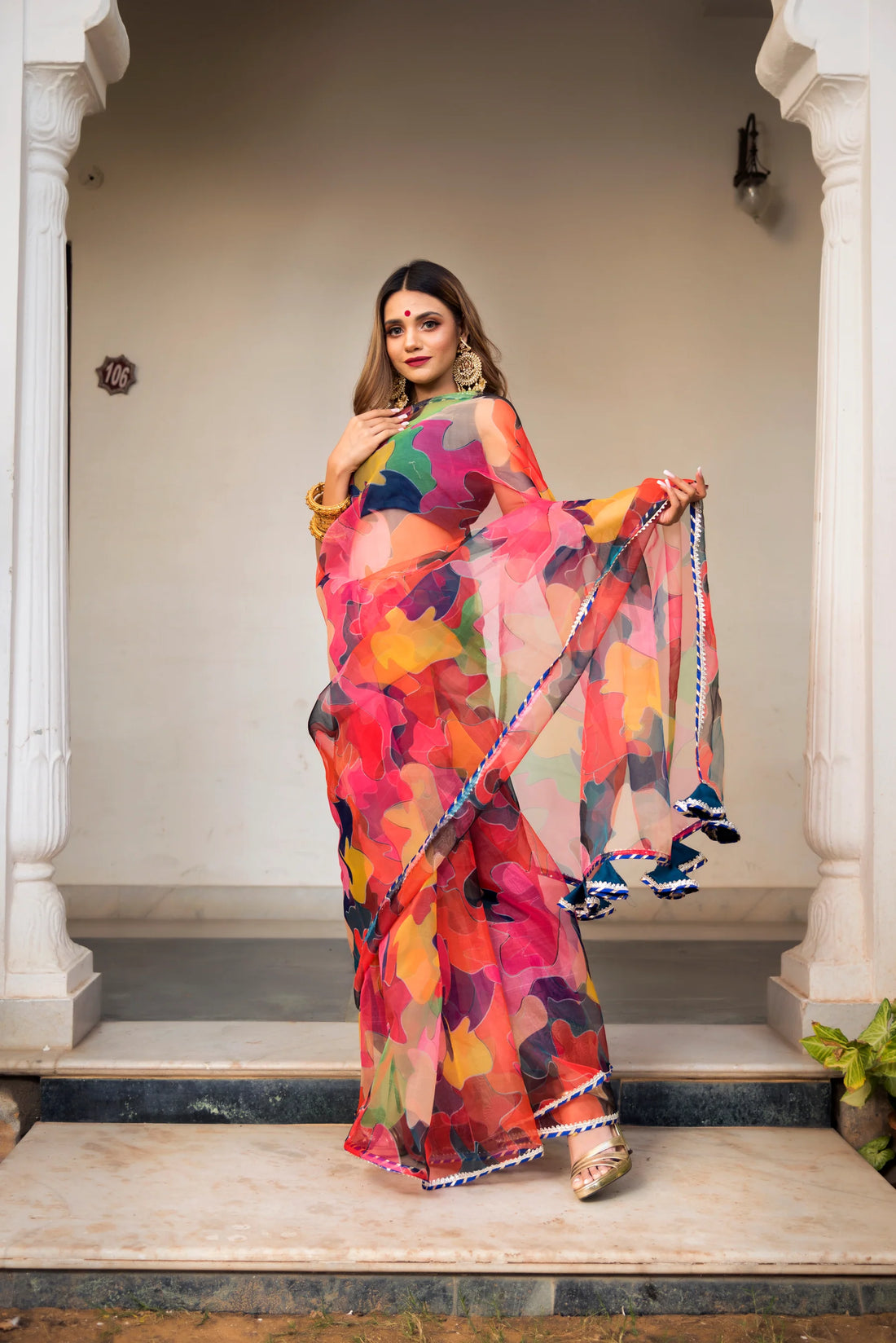 Multi-Color Organza Printed Saree