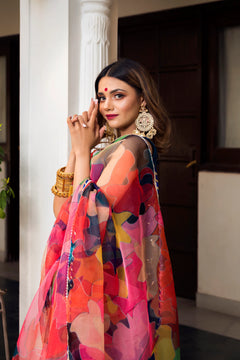 printed organza saree