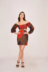 Multicolour Puff Long Sleeves Dress