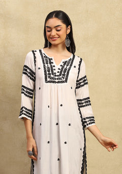 Muslin Chikankari Straight Long Kurta