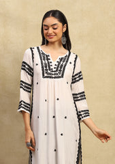 Muslin Chikankari Straight Long Kurta