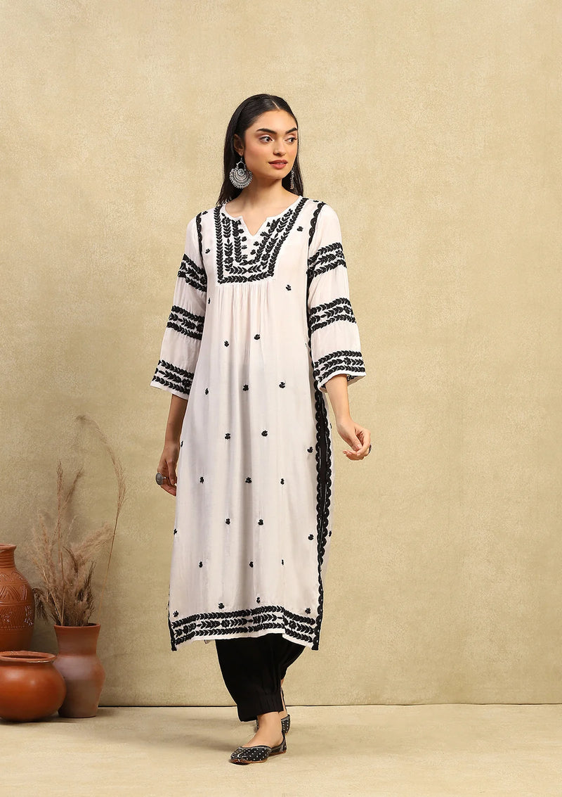 Muslin Chikankari Straight Long Kurta