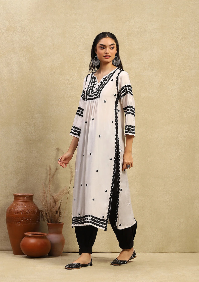 Muslin Chikankari Straight Long Kurta