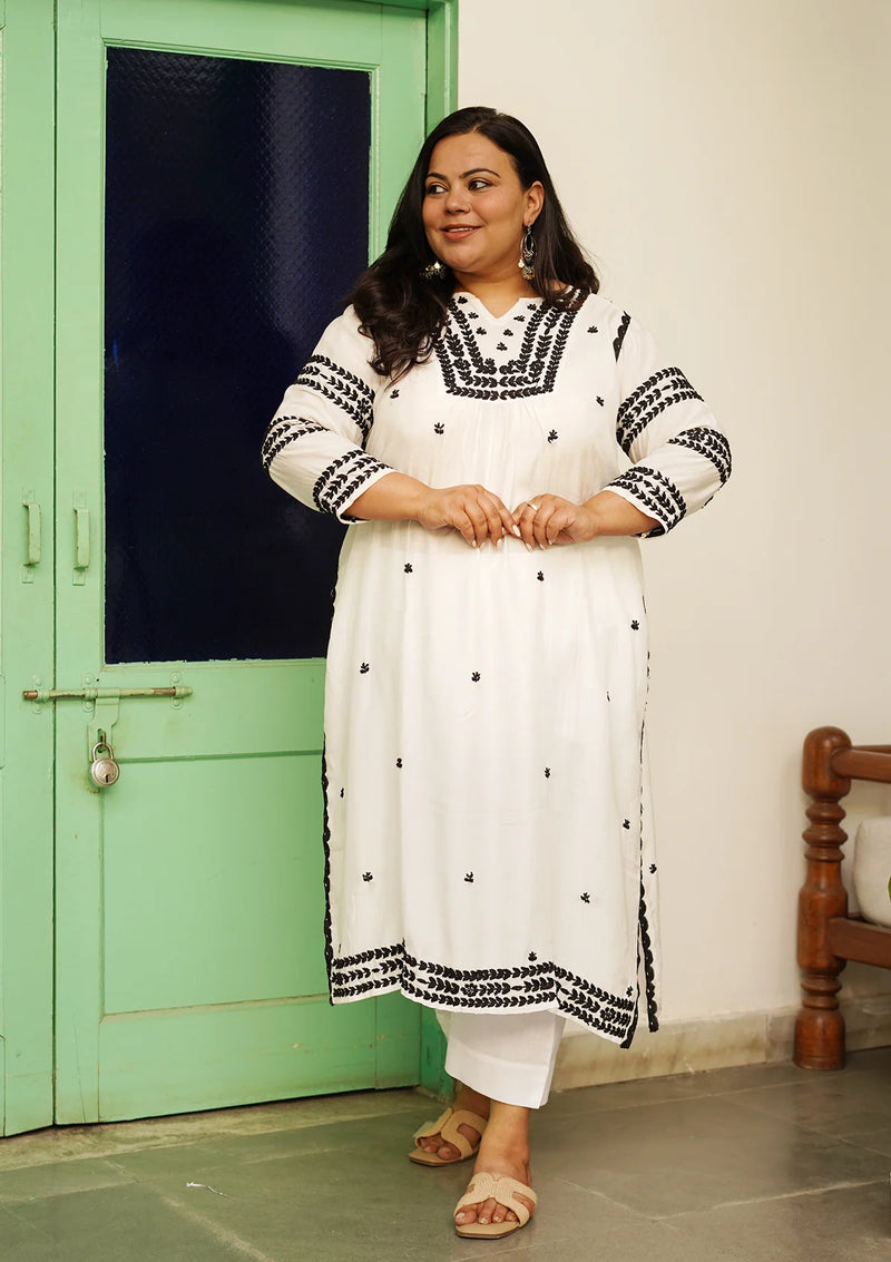 Muslin Chikankari Straight Long Kurta