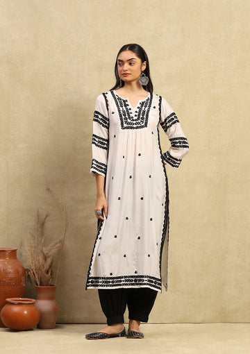 Muslin Chikankari Straight Long Kurta