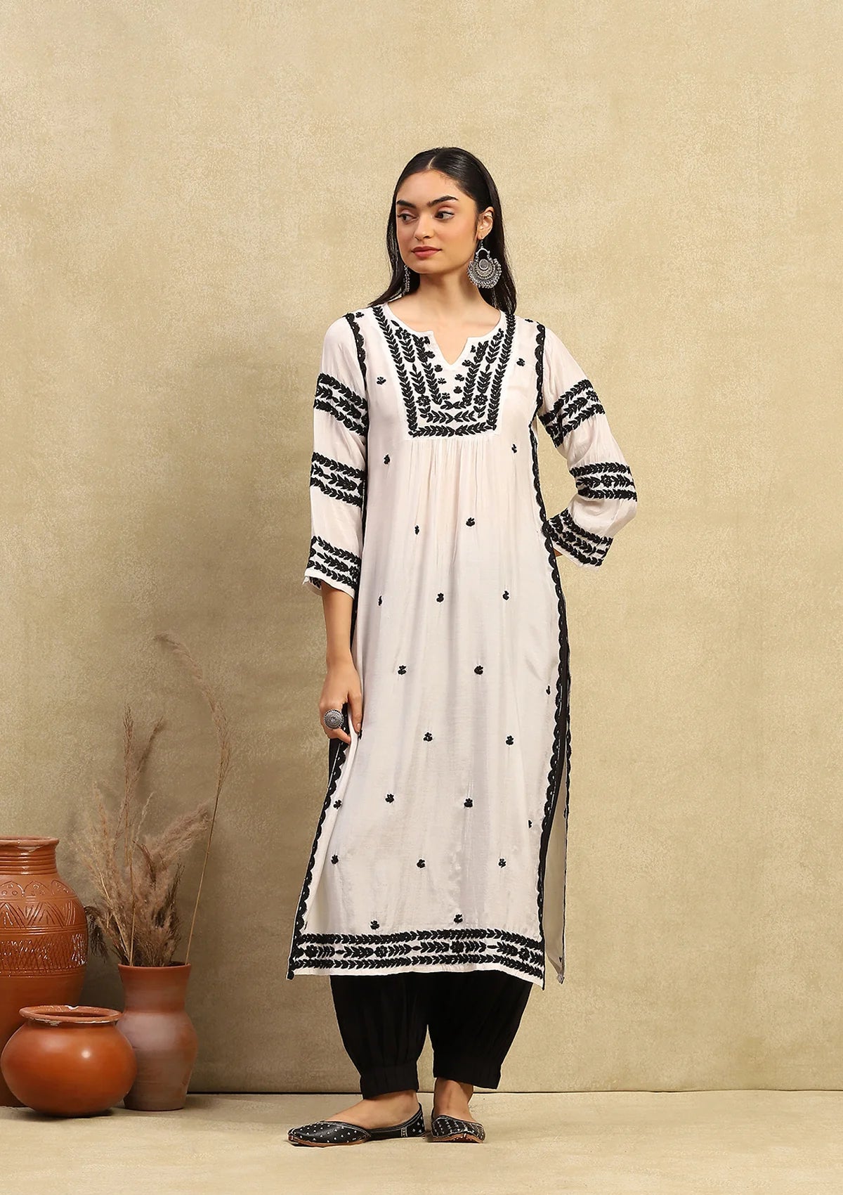 Muslin Chikankari Straight Long Kurta