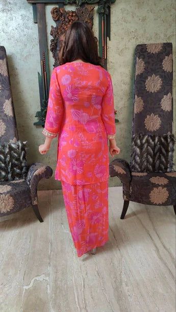 Muslin Pink Floral Punjabi Dhoti Kurta