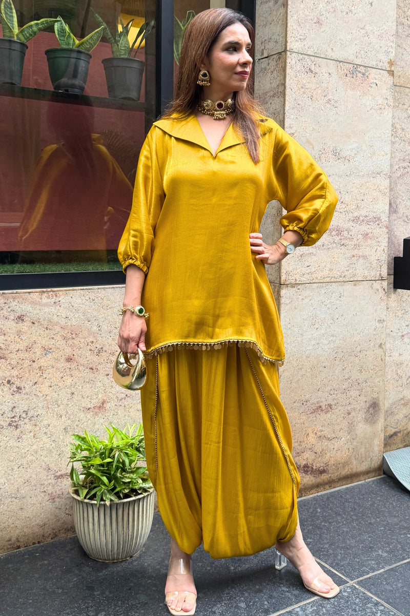 Zariya Mustard Draped Dhoti Set