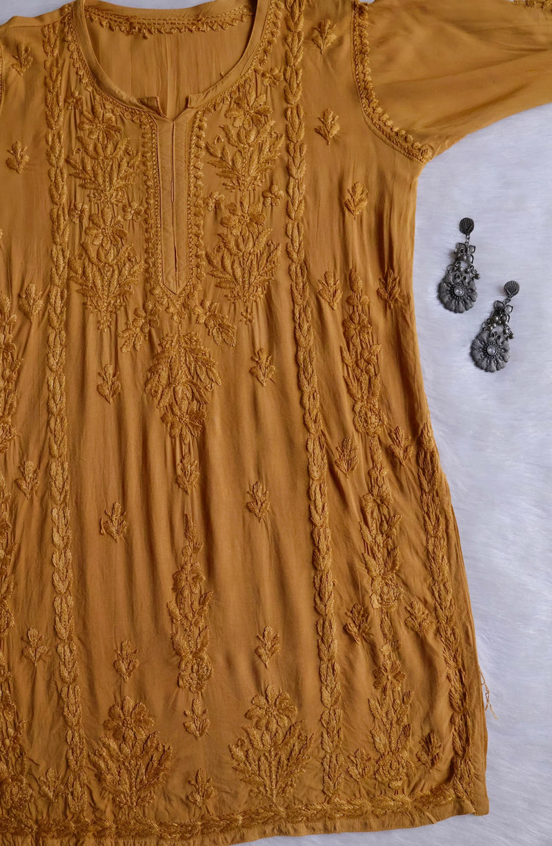 Lemon Yellow Modal Cotton Chikankari Short Kurta