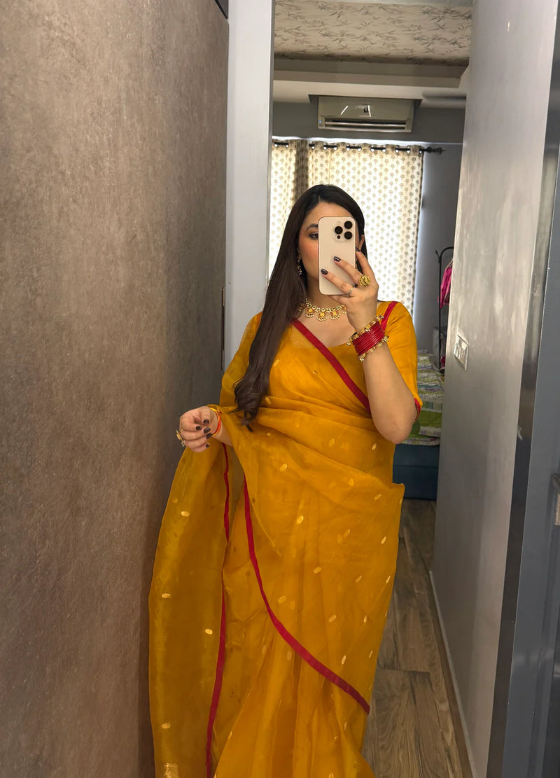 Royal Chanderi Silk Saree with Gold Zari Bootis