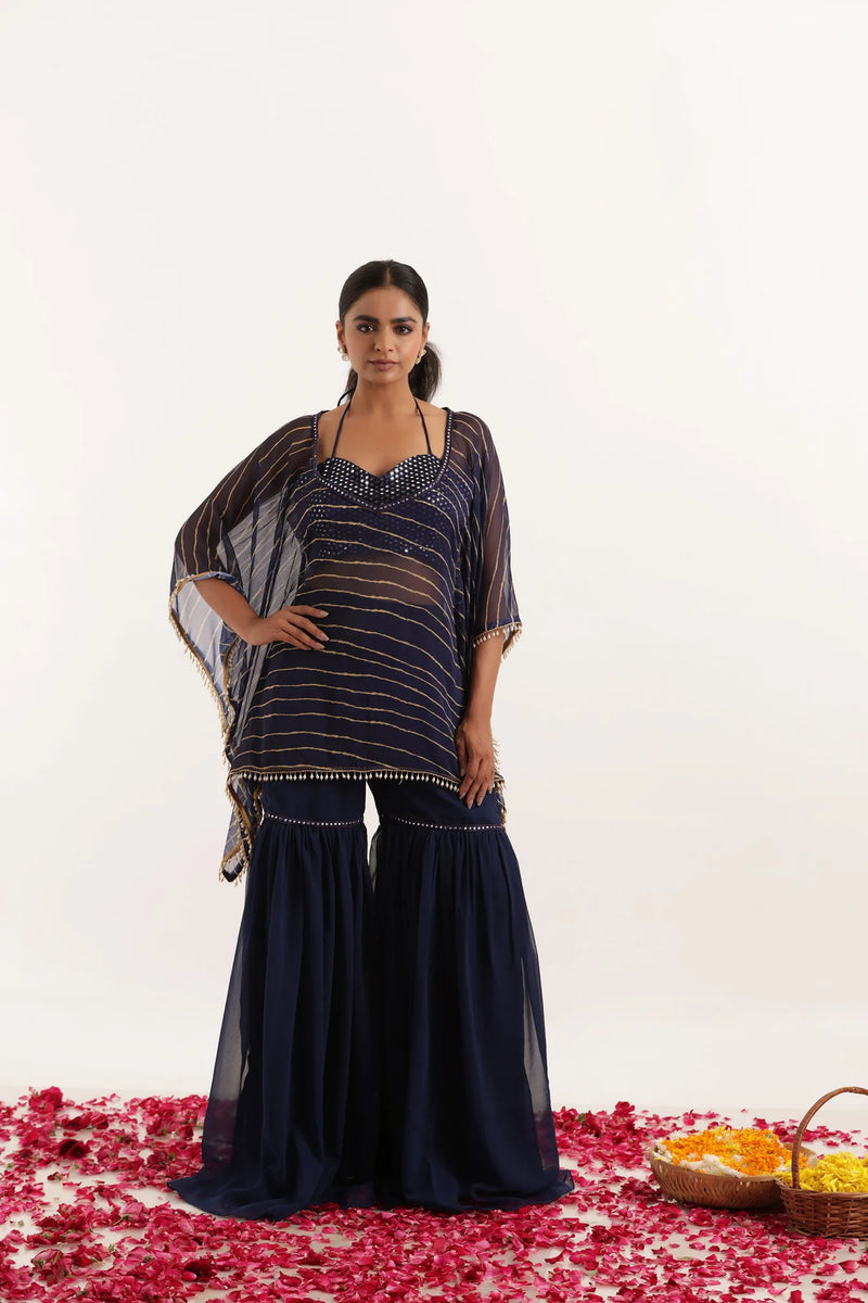 Leheriya Georgette Sharara Kaftan Set with Mirror