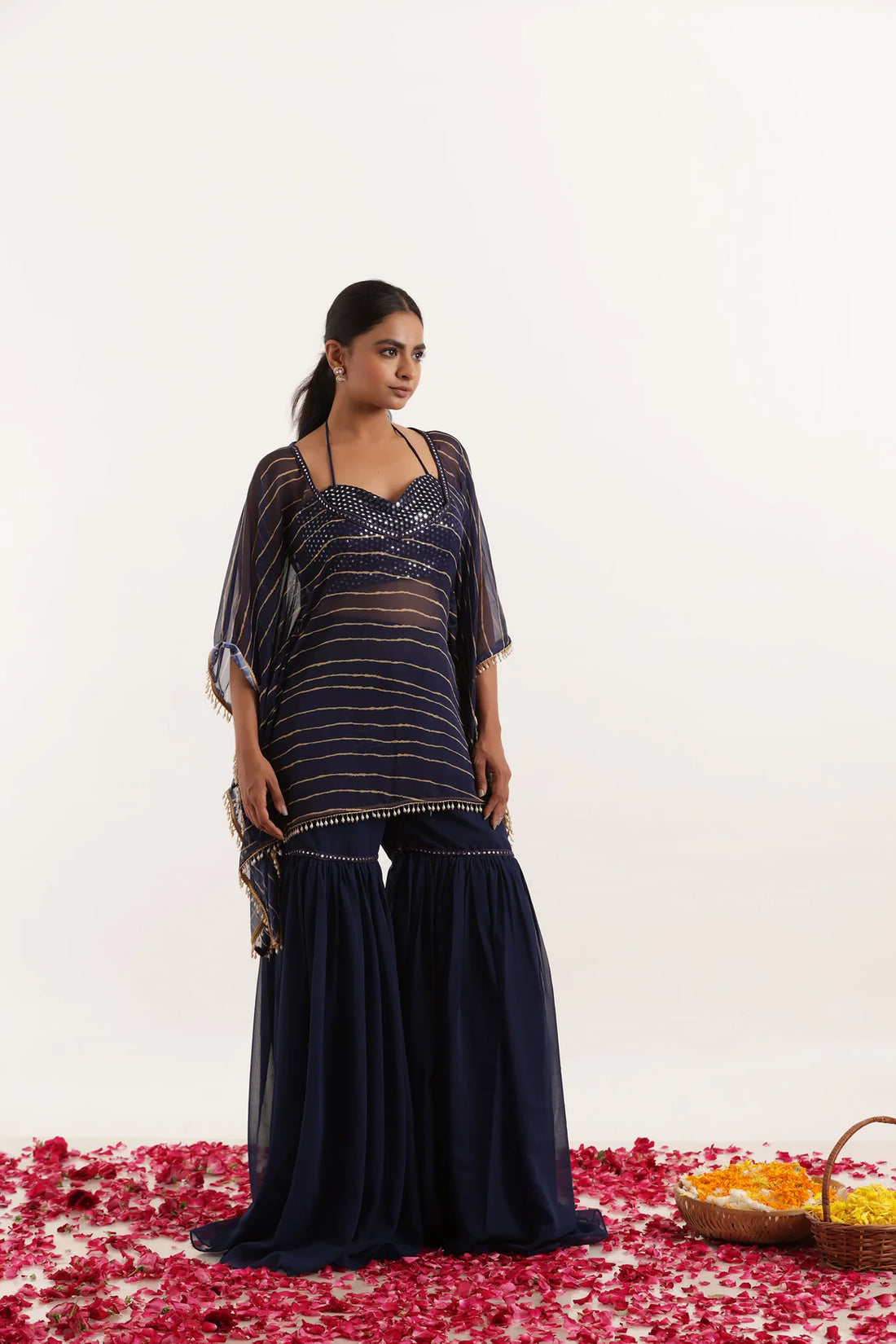 Leheriya Georgette Sharara Kaftan Set with Mirror