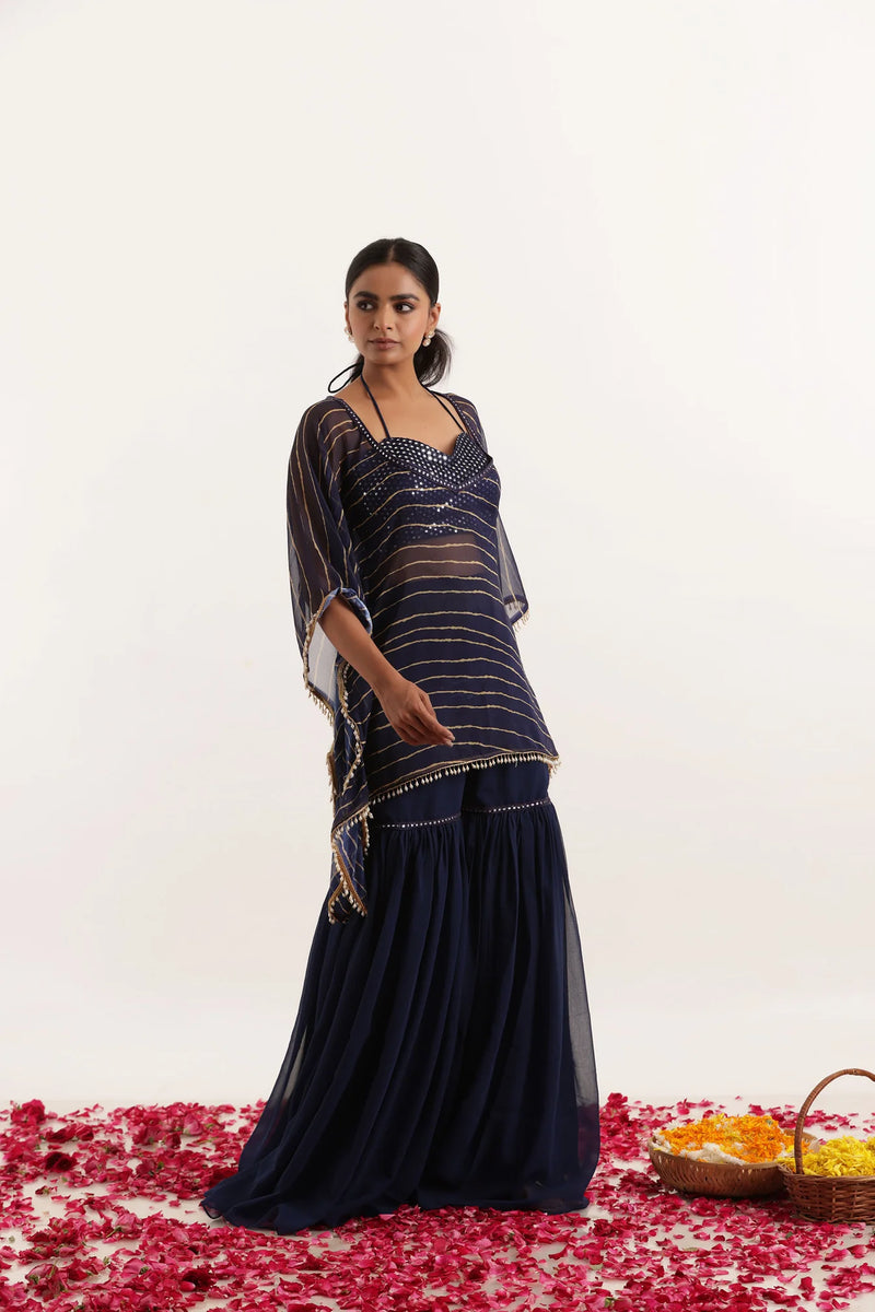 Leheriya Georgette Sharara Kaftan Set with Mirror