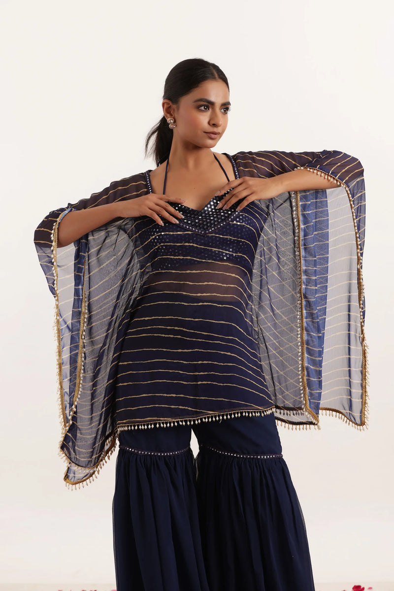 Leheriya Georgette Sharara Kaftan Set with Mirror