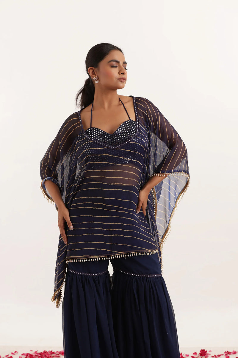 Leheriya Georgette Sharara Kaftan Set with Mirror