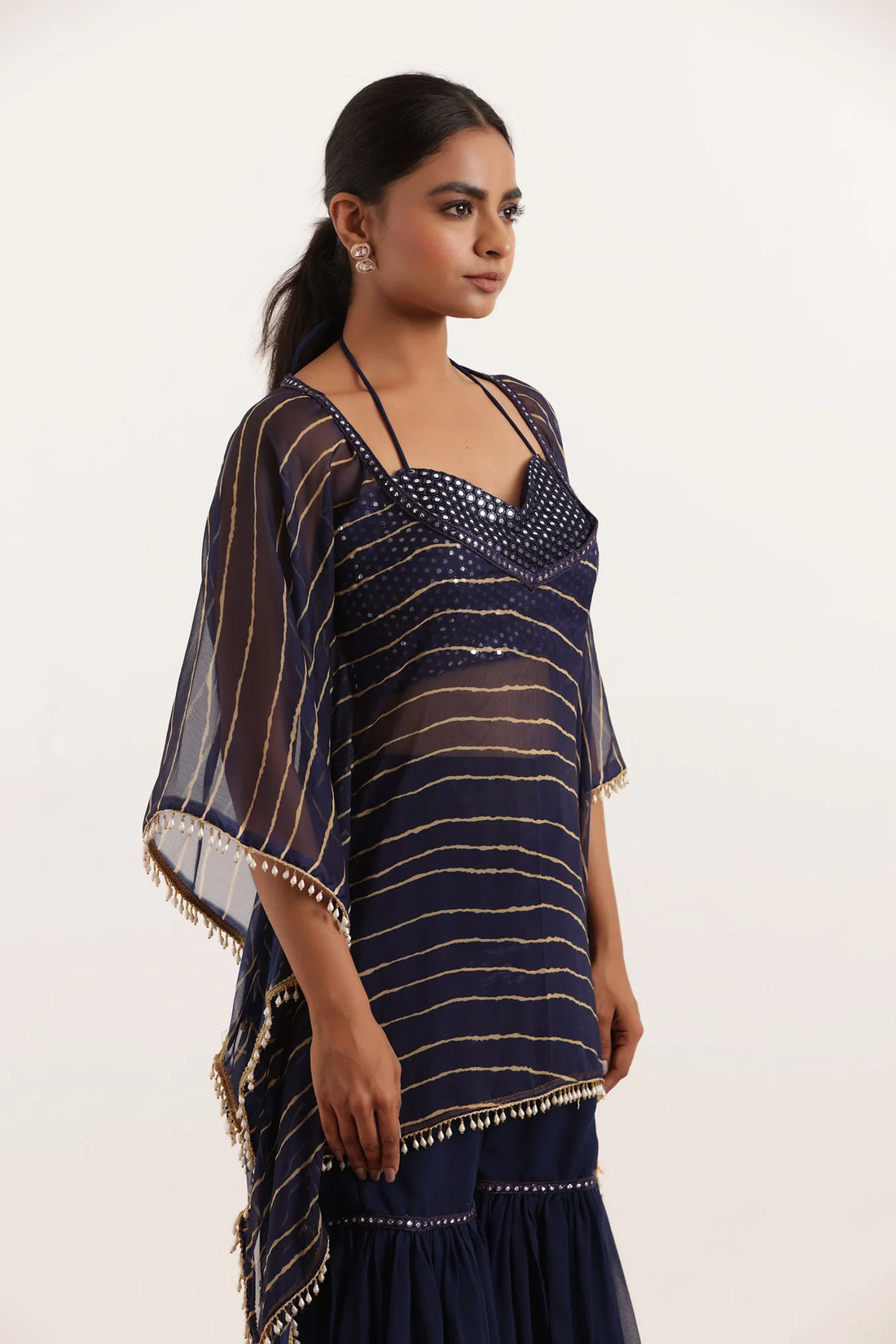Leheriya Georgette Sharara Kaftan Set with Mirror
