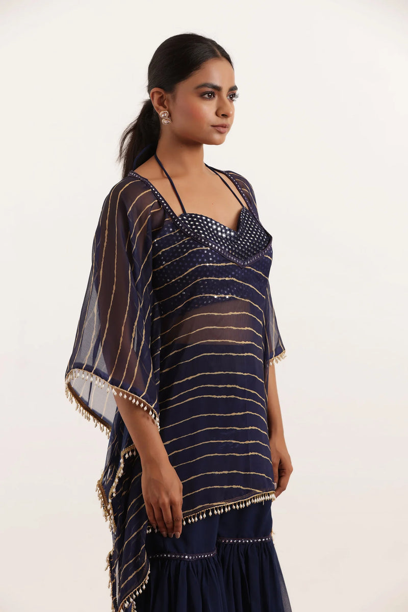 Leheriya Georgette Sharara Kaftan Set with Mirror