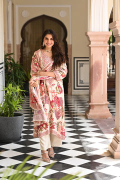 Bollywood Style Floral Embroidered Muslin Suit Set
