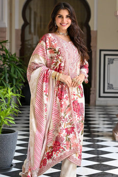 Bollywood Style Floral Embroidered Muslin Suit Set