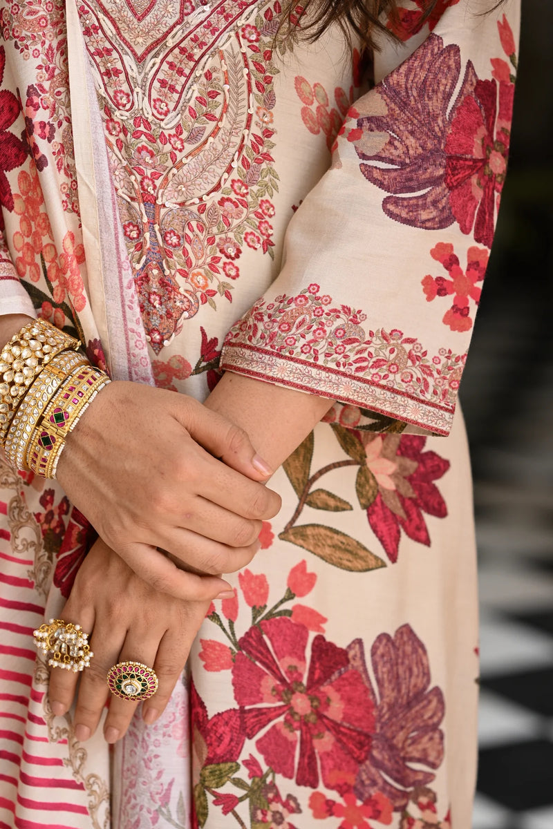 Bollywood Style Floral Embroidered Muslin Suit Set