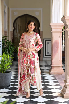 Bollywood Style Floral Embroidered Muslin Suit Set