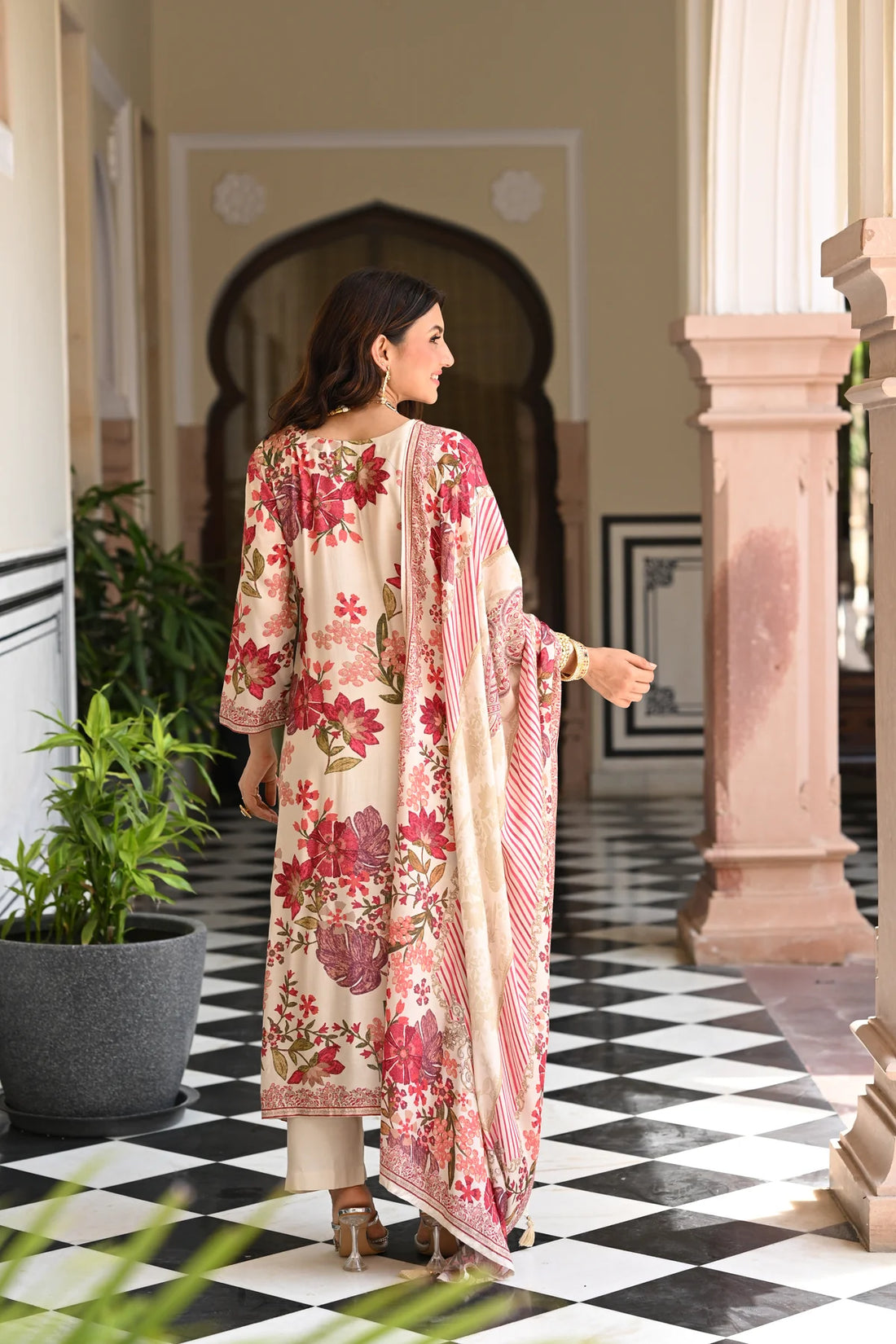 Bollywood Style Floral Embroidered Muslin Suit Set