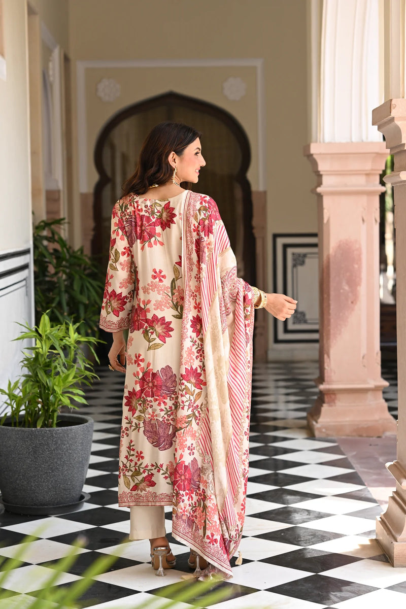 Bollywood Style Floral Embroidered Muslin Suit Set