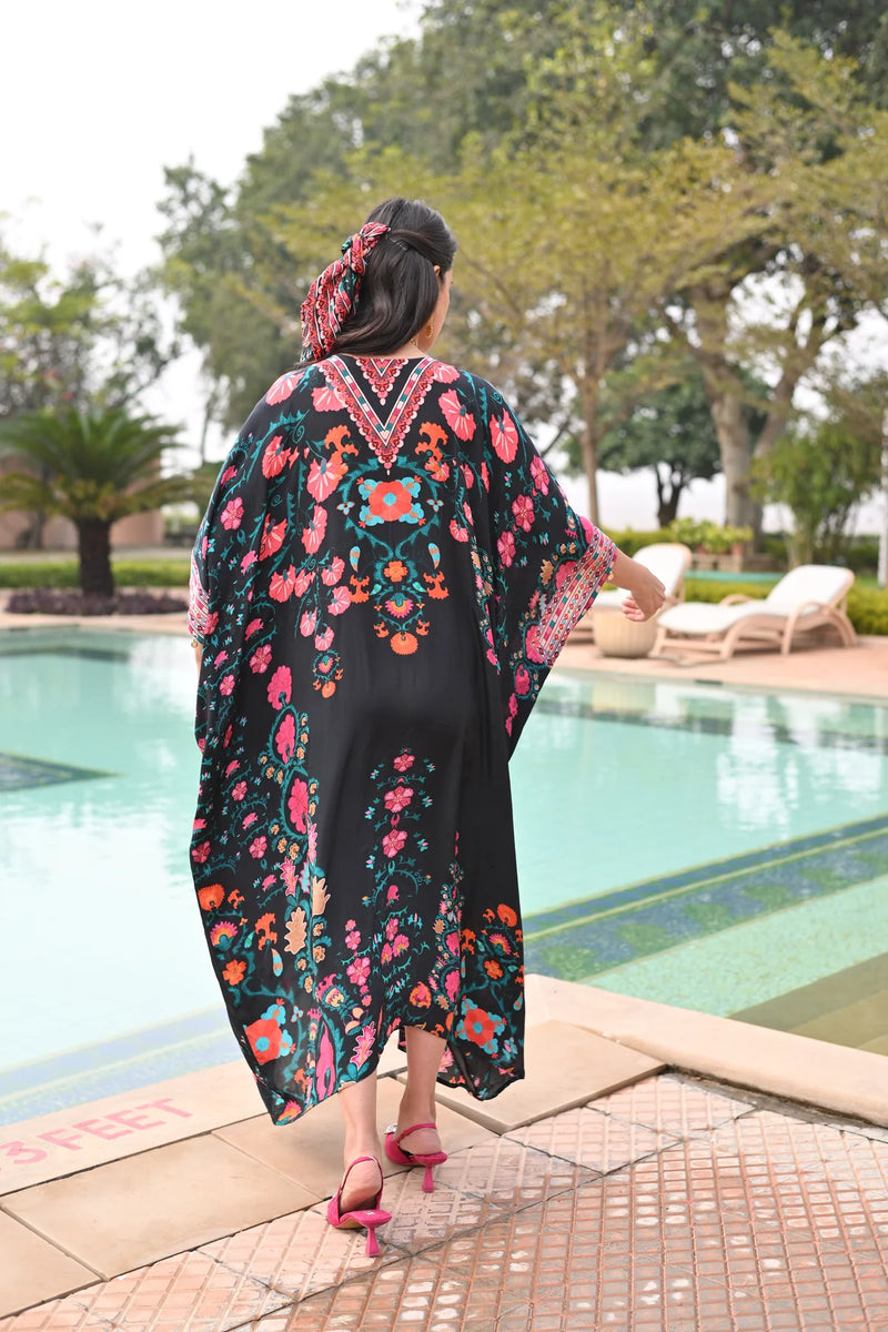 Midnight Sable Black Panel Kaftan
