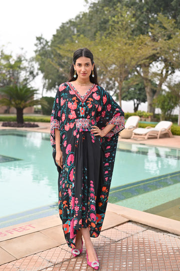 Midnight Sable Black Panel Kaftan