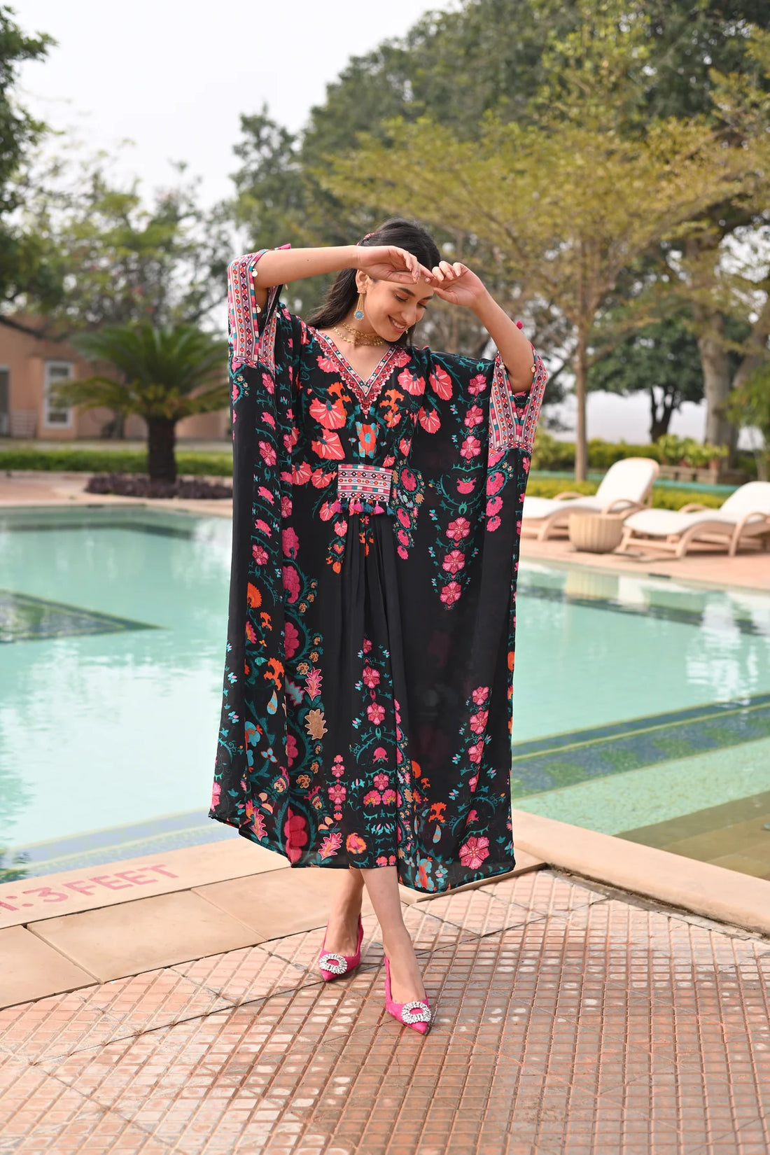Midnight Sable Black Panel Kaftan
