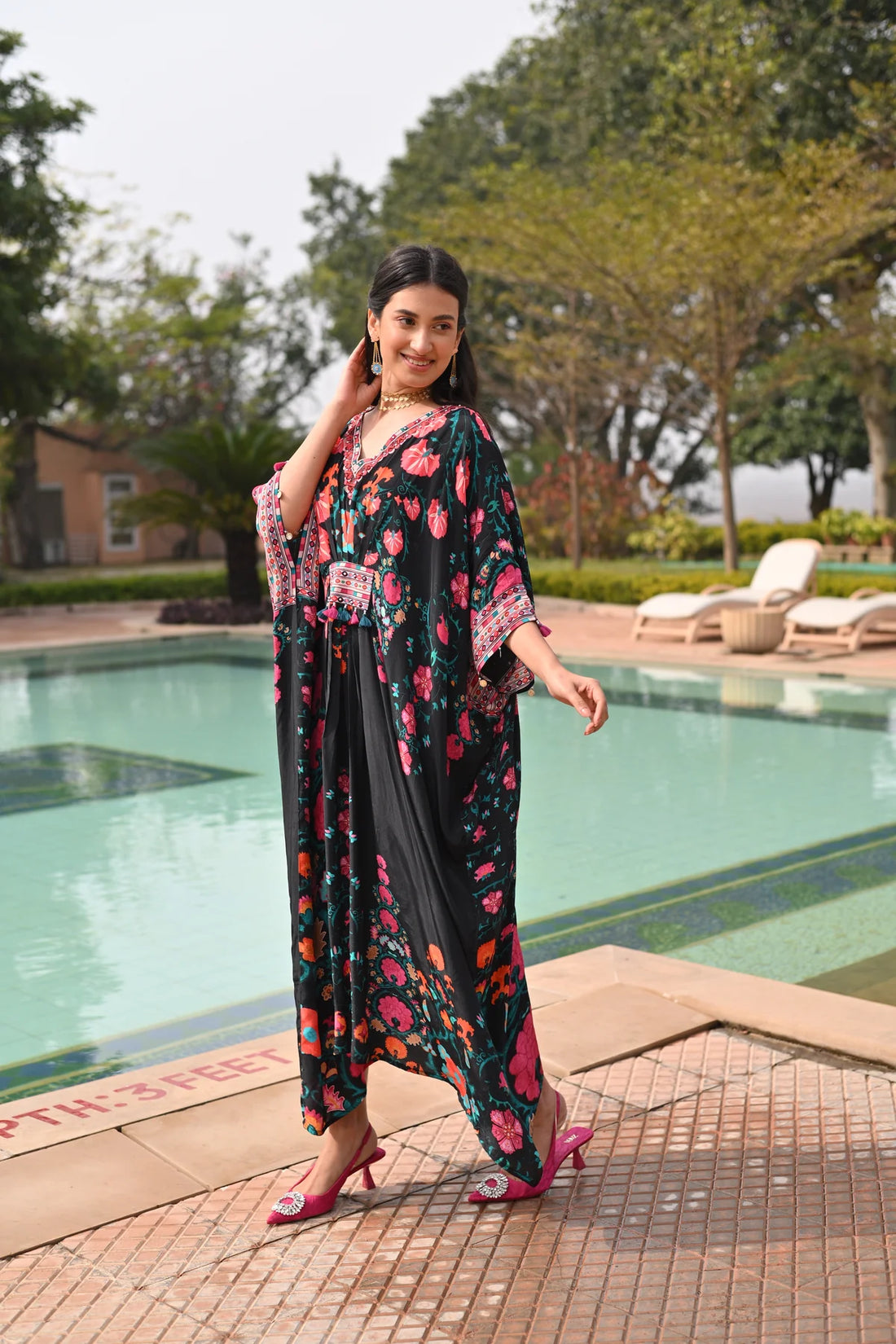 Midnight Sable Black Panel Kaftan