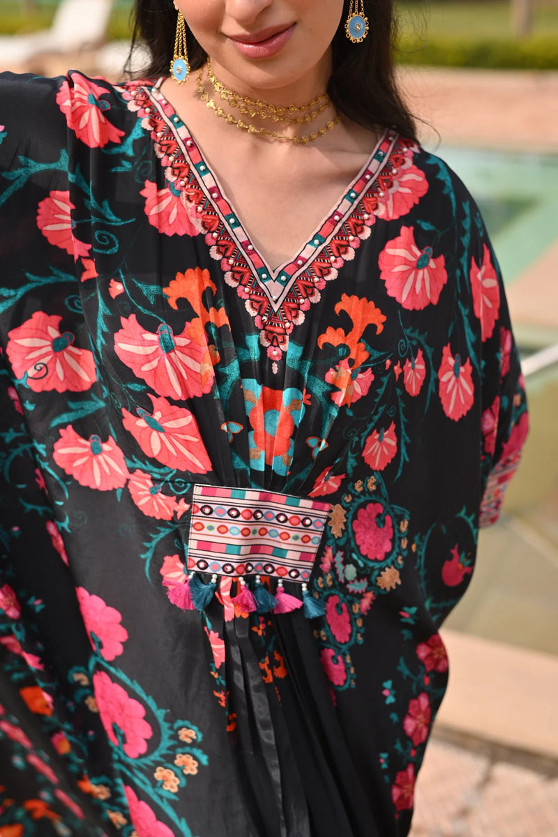 Midnight Sable Black Panel Kaftan