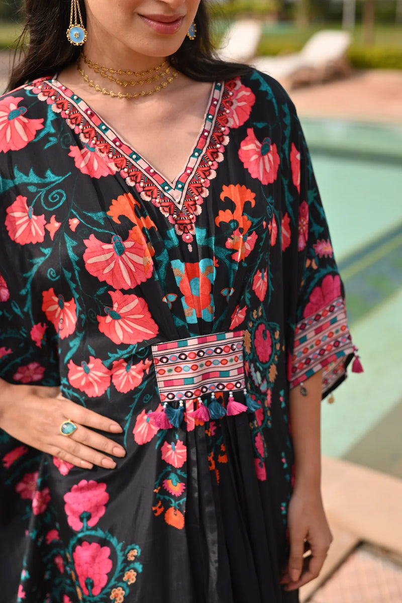Midnight Sable Black Panel Kaftan