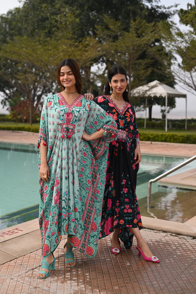 Midnight Sable Black Panel Kaftan